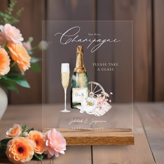 Floral Boho Western Land Bruiloft Drink Bar Menu Acryl Bord