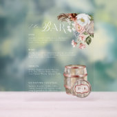 Floral Boho Western Land Bruiloft Drink Bar Menu Acryl Bord (Neutraal)