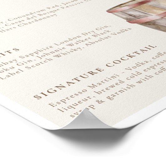 Floral Boho Western Land Bruiloft Drink Bar Menu Poster (Hoek)