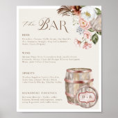 Floral Boho Western Land Bruiloft Drink Bar Menu Poster (Voorkant)