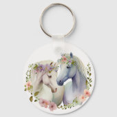 Floral Boho White Horses Sleutelhanger (Voorkant)