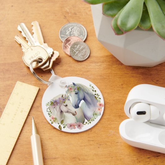 Floral Boho White Horses Sleutelhanger (Bureau)