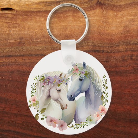 Floral Boho White Horses Sleutelhanger (Voorkant)