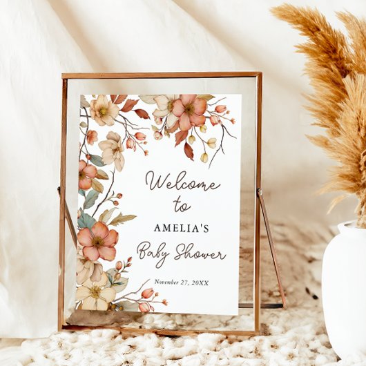 Floral Boho Wildflower Baby shower Welkom Poster