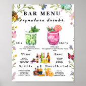 Floral Boho Wildflower Bar Menu Drink teken Poster (Voorkant)