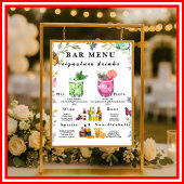 Floral Boho Wildflower Bar Menu Drink teken Poster