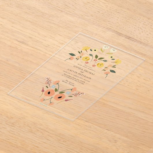 Floral Boho Wildflower bruiloft Acryl Uitnodigingen (Laagn)