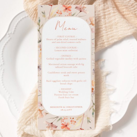Floral Boho Wildflower bruiloft Menu