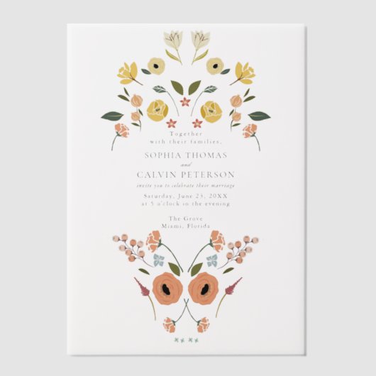 Floral Boho Wildflower bruiloft Vellum Uitnodigingen (Voorkant)