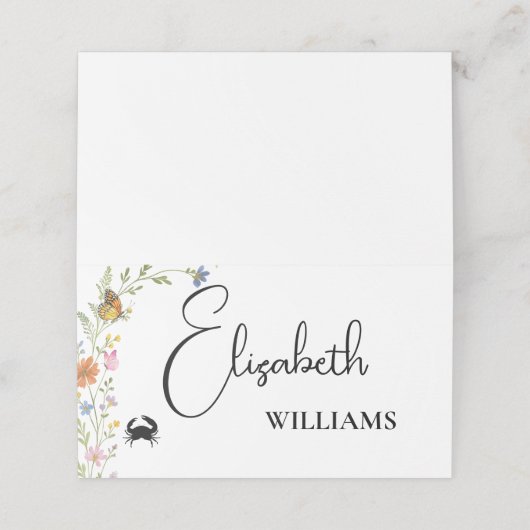 Floral Boho Wildflower Crab Menu Trouwnaam Kaart (Buitenkant ongevouwen)