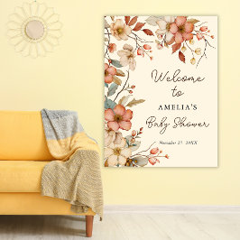 Floral Boho Wildflower Ivoor Baby shower Welkom Poster