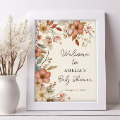 Floral Boho Wildflower Ivoor Baby shower Welkom Poster