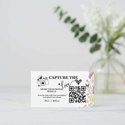 Floral Boho Wildflower QR Code Huwelijk RSVP Informatiekaartje (Staand voorkant)