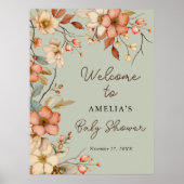 Floral Boho Wildflower Sage Green Baby shower Poster (Voorkant)