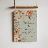 Floral Boho Wildflower Sage Green Baby shower Poster