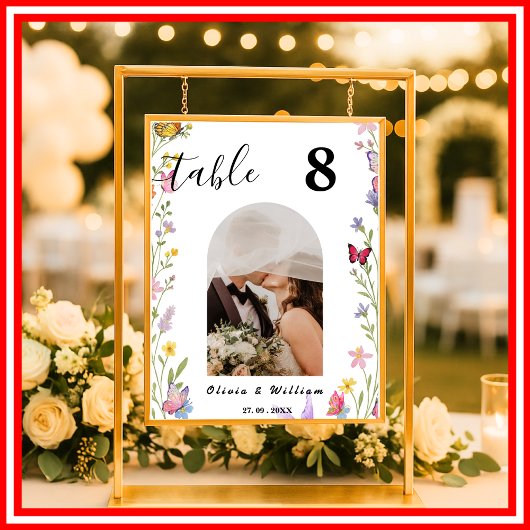 Floral Boho Wildflower Trouwfoto Tafelnummer Poster