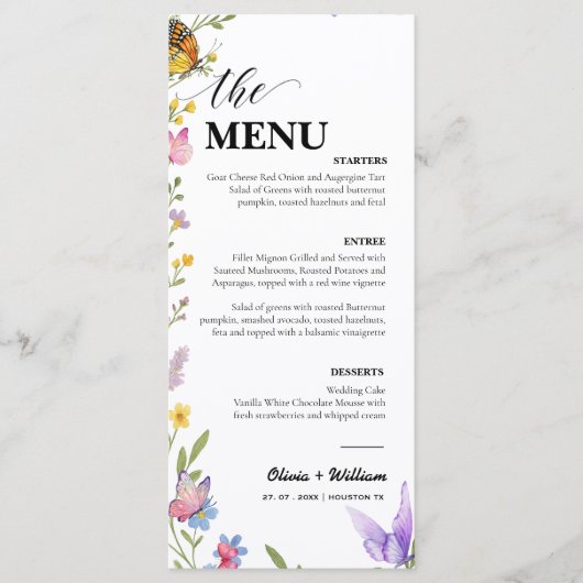Floral Boho Wildflower Wedding Menu Bedankt Kaart (Voorkant)