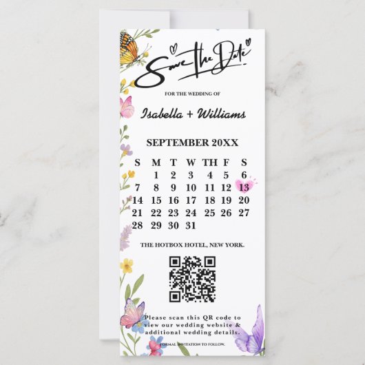 Floral Boho Wildflower Wedding QR Bewaar de datum (Voorkant)