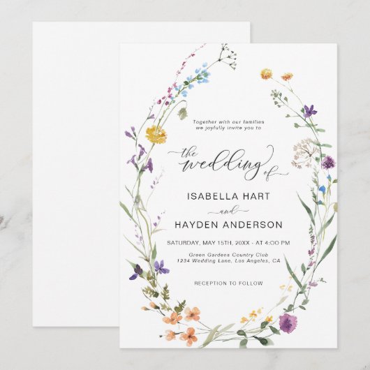 Floral Boho Wildflower Wreath Botanical Wedding I Kaart (Voorkant / Achterkant)