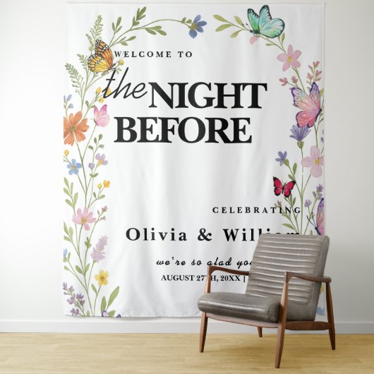 Floral Boho Wildflowers De avond voor de bruiloft Wandkleed (In situ)