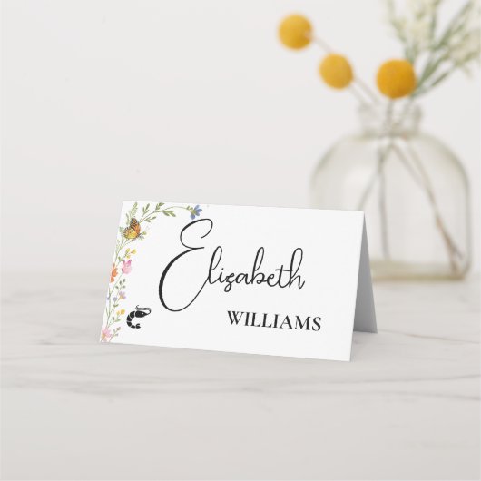 Floral Boho Wildflowers Garnalen Menu Naam Kaarten (Voorkant)