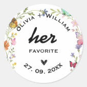 Floral Boho Wildflowers Haar favoriet Zijn favorie Ronde Sticker (Voorkant)