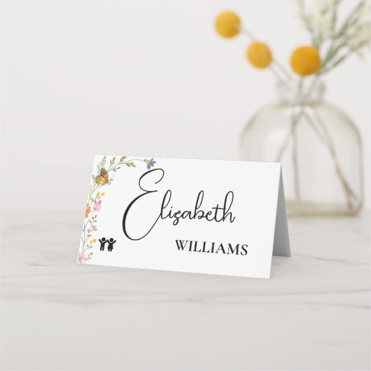 Floral Boho Wildflowers Kinder Menu Naam Kaart (Voorkant)