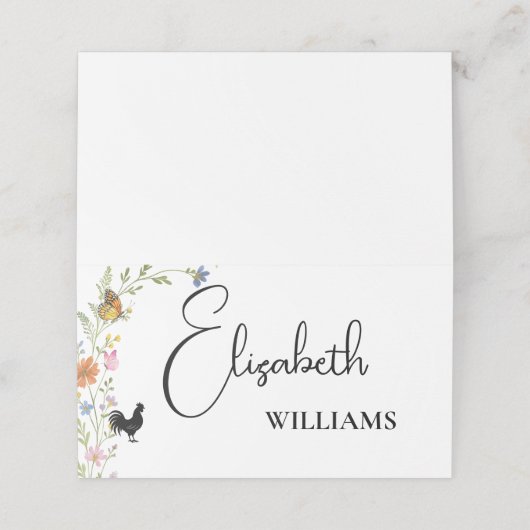 Floral Boho Wildflowers Kippenmenu Naam Kaart Plaatskaartje (Buitenkant ongevouwen)