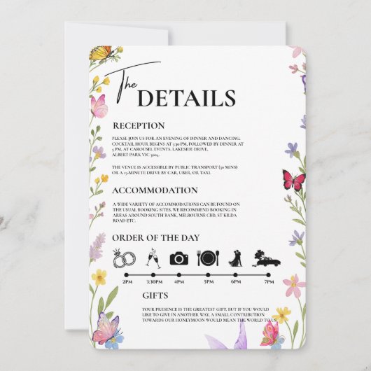 Floral Boho Wildflowers Orde van de Dag Huwelijk Kaart (Voorkant)