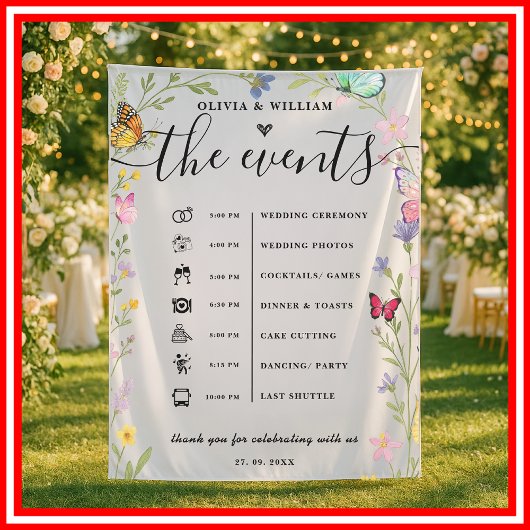 Floral Boho Wildflowers Orde van Evenementen Trouw Wandkleed