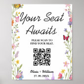 Floral Boho Wildflowers Wedding Seating Chart QR Poster (Voorkant)