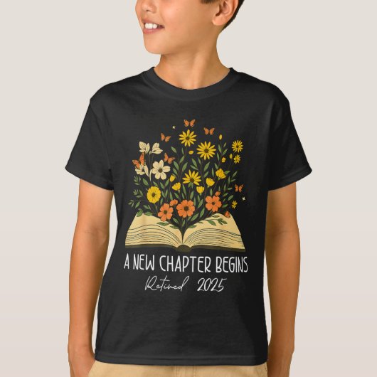 Floral Book A New Chapter Begins Retired Retiremen T-shirt (Voorkant)