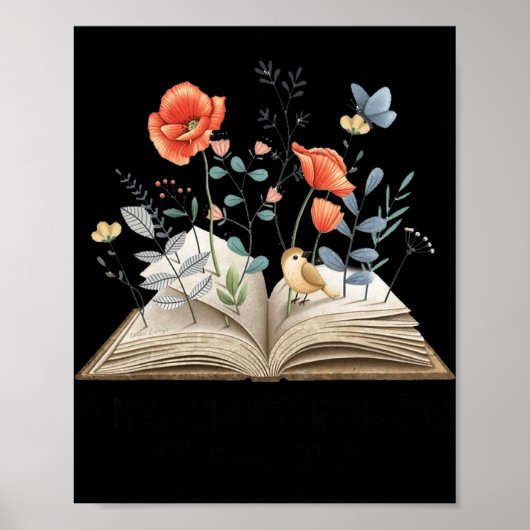 Floral Book A New Chapter Begins Retired Teacher R Poster (Voorkant)