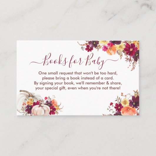 Floral Book Request Baby shower Enclosure Kaart Visitekaartje (Voorkant)