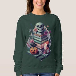 Floral Book Skull Pumpkin Candle Trui
