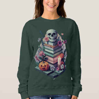 Floral Book Skull Pumpkin Candle  Trui