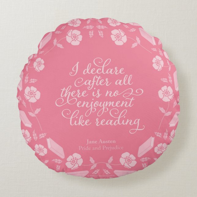 Floral Bookish Quote Jane Austen Pride & Prejudice Rond Kussen (Voorkant)