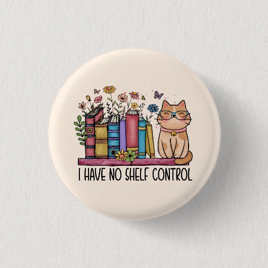 Floral Books en Cat Ronde Button 3,2 Cm (Voorkant)