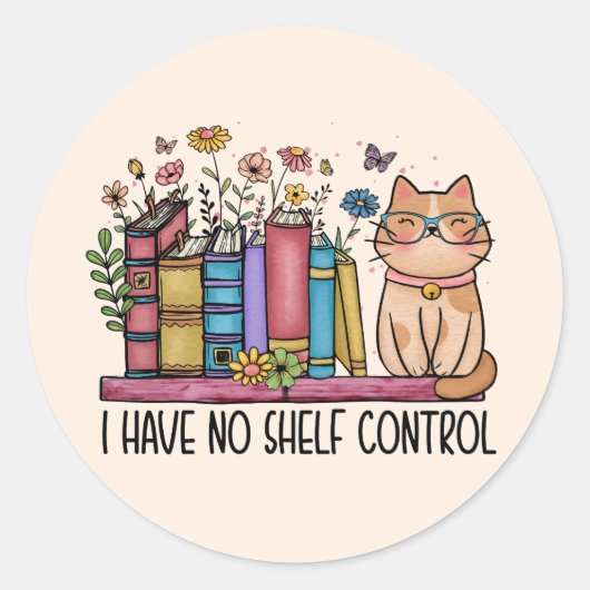 Floral Books en Cat Ronde Sticker (Voorkant)