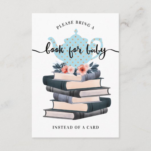 Floral Books for Baby Boy Blue  Tea Party Informatiekaartje (Voorkant)