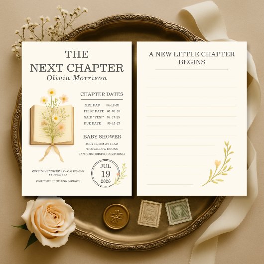 Floral Books Next Chapter Begins Baby Shower Kaart