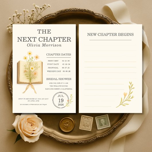 Floral Books Next Chapter Begins Bridal Shower Kaart