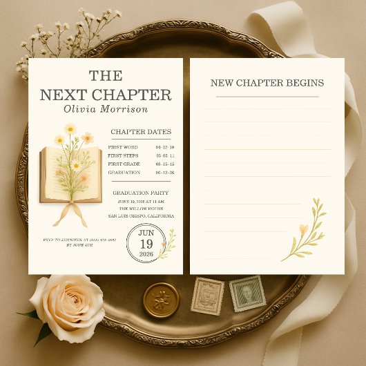 Floral Books Next Chapter Begins Graduation Party Kaart