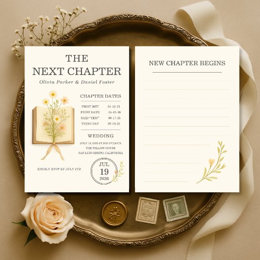 Floral Books Next Chapter Begins Wedding Kaart