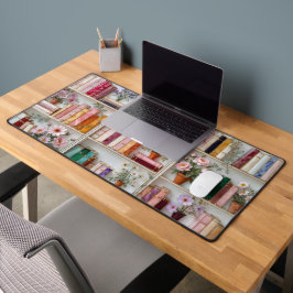 Floral Bookshelf Desk Mat | Book Lover Mouse Pad