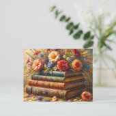 Floral Bookstack Painting Briefkaart (Staand voorkant)