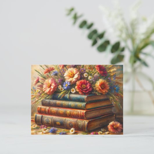 Floral Bookstack Painting Briefkaart (Staand voorkant)