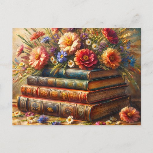 Floral Bookstack Painting Briefkaart (Voorkant)