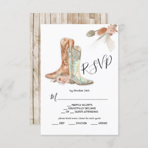 Floral Boots Cowboy Western Menu Keuze RSVP-kaart Kaart