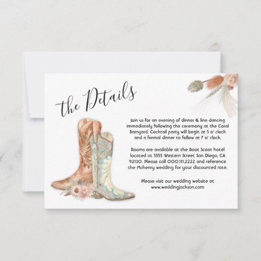 Floral Boots Cowboy Western Menu Keuze RSVP-kaart Kaart (Voorkant)